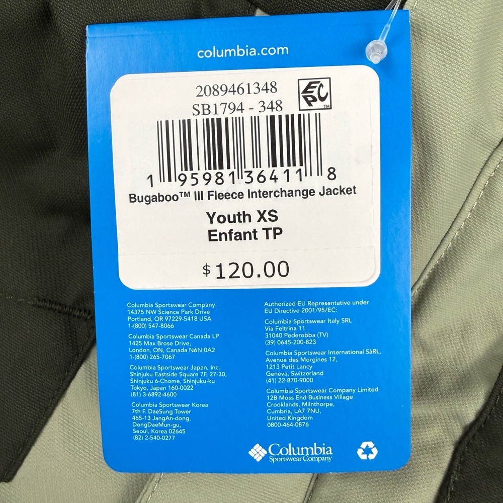 COLUMBIA Bugaboo III Fleece Interchange Jacket Kids Youth XS Green Orange Hooded - Picture 10 of 13